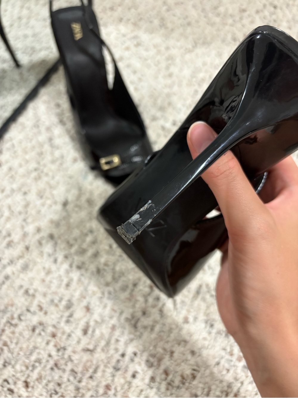 Zara Black Patent Slingback Heels with Gold Buckle - Picture 6 of 7